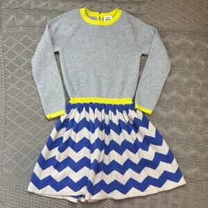 Mini Boden Stylish Gray and Blue Chevron Kids Dress ~ 2/3